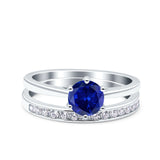 Two Piece Art Deco Wedding Engagement Bridal Ring Round Simulated Cubic Zirconia 925 Sterling Silver