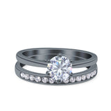 Two Piece Art Deco Wedding Engagement Bridal Ring Round Simulated Cubic Zirconia 925 Sterling Silver
