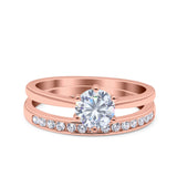 Two Piece Art Deco Wedding Engagement Bridal Ring Round Simulated Cubic Zirconia 925 Sterling Silver