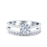 Two Piece Art Deco Wedding Engagement Bridal Ring Round Simulated Cubic Zirconia 925 Sterling Silver