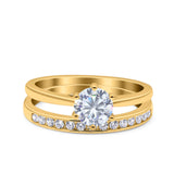 Two Piece Art Deco Wedding Engagement Bridal Ring Round Simulated Cubic Zirconia 925 Sterling Silver
