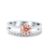 Two Piece Art Deco Wedding Engagement Bridal Ring Round Simulated Cubic Zirconia 925 Sterling Silver