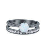 Two Piece Art Deco Wedding Engagement Bridal Ring Round Simulated Cubic Zirconia 925 Sterling Silver