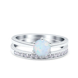 Two Piece Art Deco Wedding Engagement Bridal Ring Round Simulated Cubic Zirconia 925 Sterling Silver