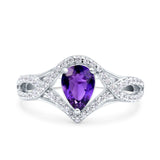 Halo Art Deco Wedding Pear Bridal Ring Crisscross Round Simulated Cubic Zirconia 925 Sterling Silver