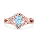 Halo Art Deco Wedding Pear Bridal Ring Crisscross Round Simulated Cubic Zirconia 925 Sterling Silver