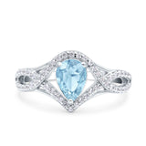 Halo Art Deco Wedding Pear Bridal Ring Crisscross Round Simulated Cubic Zirconia 925 Sterling Silver