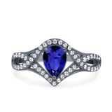 Halo Art Deco Wedding Pear Bridal Ring Crisscross Round Simulated Cubic Zirconia 925 Sterling Silver