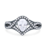 Halo Art Deco Wedding Pear Bridal Ring Crisscross Round Simulated Cubic Zirconia 925 Sterling Silver