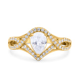 Halo Art Deco Wedding Pear Bridal Ring Crisscross Round Simulated Cubic Zirconia 925 Sterling Silver