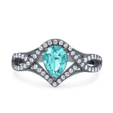 Halo Art Deco Wedding Pear Bridal Ring Crisscross Round Simulated Cubic Zirconia 925 Sterling Silver