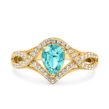 Halo Art Deco Wedding Pear Bridal Ring Crisscross Round Simulated Cubic Zirconia 925 Sterling Silver