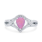 Halo Art Deco Wedding Pear Bridal Ring Crisscross Round Simulated Cubic Zirconia 925 Sterling Silver