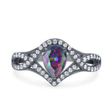 Halo Art Deco Wedding Pear Bridal Ring Crisscross Round Simulated Cubic Zirconia 925 Sterling Silver