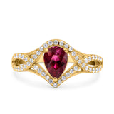 Halo Art Deco Wedding Pear Bridal Ring Crisscross Round Simulated Cubic Zirconia 925 Sterling Silver