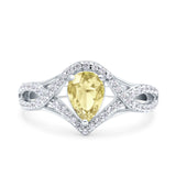 Halo Art Deco Wedding Pear Bridal Ring Crisscross Round Simulated Cubic Zirconia 925 Sterling Silver