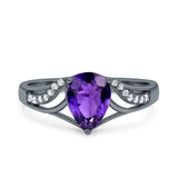 Teardrop Dainty Art Deco Pear Wedding Engagement Bridal Ring Round Simulated Cubic Zirconia 925 Sterling Silver