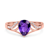 Teardrop Dainty Art Deco Pear Wedding Engagement Bridal Ring Round Simulated Cubic Zirconia 925 Sterling Silver