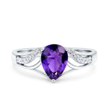 Teardrop Dainty Art Deco Pear Wedding Engagement Bridal Ring Round Simulated Cubic Zirconia 925 Sterling Silver