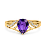 Teardrop Dainty Art Deco Pear Wedding Engagement Bridal Ring Round Simulated Cubic Zirconia 925 Sterling Silver