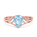 Teardrop Dainty Art Deco Pear Wedding Engagement Bridal Ring Round Simulated Cubic Zirconia 925 Sterling Silver