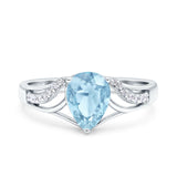 Teardrop Dainty Art Deco Pear Wedding Engagement Bridal Ring Round Simulated Cubic Zirconia 925 Sterling Silver