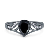 Teardrop Dainty Art Deco Pear Wedding Engagement Bridal Ring Round Simulated Cubic Zirconia 925 Sterling Silver