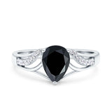 Teardrop Dainty Art Deco Pear Wedding Engagement Bridal Ring Round Simulated Cubic Zirconia 925 Sterling Silver