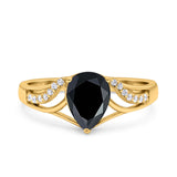 Teardrop Dainty Art Deco Pear Wedding Engagement Bridal Ring Round Simulated Cubic Zirconia 925 Sterling Silver