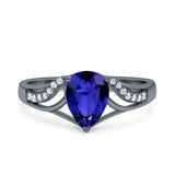 Teardrop Dainty Art Deco Pear Wedding Engagement Bridal Ring Round Simulated Cubic Zirconia 925 Sterling Silver