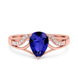 Teardrop Dainty Art Deco Pear Wedding Engagement Bridal Ring Round Simulated Cubic Zirconia 925 Sterling Silver