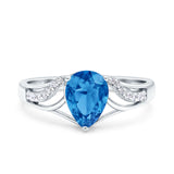 Teardrop Dainty Art Deco Pear Wedding Engagement Bridal Ring Round Simulated Cubic Zirconia 925 Sterling Silver