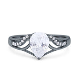 Teardrop Dainty Art Deco Pear Wedding Engagement Bridal Ring Round Simulated Cubic Zirconia 925 Sterling Silver