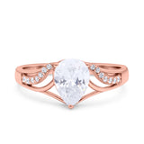 Teardrop Dainty Art Deco Pear Wedding Engagement Bridal Ring Round Simulated Cubic Zirconia 925 Sterling Silver