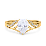 Teardrop Dainty Art Deco Pear Wedding Engagement Bridal Ring Round Simulated Cubic Zirconia 925 Sterling Silver