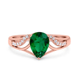 Teardrop Dainty Art Deco Pear Wedding Engagement Bridal Ring Round Simulated Cubic Zirconia 925 Sterling Silver