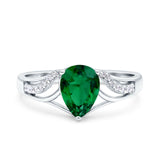 Teardrop Dainty Art Deco Pear Wedding Engagement Bridal Ring Round Simulated Cubic Zirconia 925 Sterling Silver