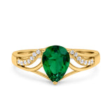 Teardrop Dainty Art Deco Pear Wedding Engagement Bridal Ring Round Simulated Cubic Zirconia 925 Sterling Silver