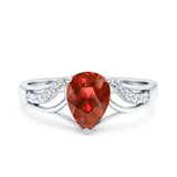 Teardrop Dainty Art Deco Pear Wedding Engagement Bridal Ring Round Simulated Cubic Zirconia 925 Sterling Silver