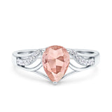 Teardrop Dainty Art Deco Pear Wedding Engagement Bridal Ring Round Simulated Cubic Zirconia 925 Sterling Silver