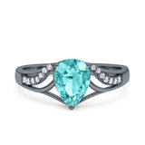 Teardrop Dainty Art Deco Pear Wedding Engagement Bridal Ring Round Simulated Cubic Zirconia 925 Sterling Silver