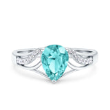 Teardrop Dainty Art Deco Pear Wedding Engagement Bridal Ring Round Simulated Cubic Zirconia 925 Sterling Silver