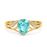 Teardrop Dainty Art Deco Pear Wedding Engagement Bridal Ring Round Simulated Cubic Zirconia 925 Sterling Silver