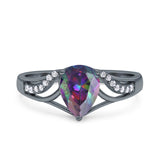 Teardrop Dainty Art Deco Pear Wedding Engagement Bridal Ring Round Simulated Cubic Zirconia 925 Sterling Silver