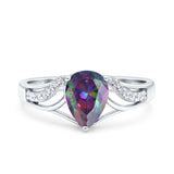 Teardrop Dainty Art Deco Pear Wedding Engagement Bridal Ring Round Simulated Cubic Zirconia 925 Sterling Silver