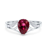 Teardrop Dainty Art Deco Pear Wedding Engagement Bridal Ring Round Simulated Cubic Zirconia 925 Sterling Silver