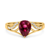 Teardrop Dainty Art Deco Pear Wedding Engagement Bridal Ring Round Simulated Cubic Zirconia 925 Sterling Silver