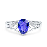 Teardrop Dainty Art Deco Pear Wedding Engagement Bridal Ring Round Simulated Cubic Zirconia 925 Sterling Silver