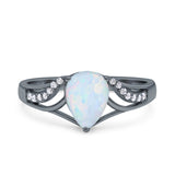 Teardrop Dainty Art Deco Pear Wedding Engagement Bridal Ring Round Simulated Cubic Zirconia 925 Sterling Silver