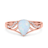 Teardrop Dainty Art Deco Pear Wedding Engagement Bridal Ring Round Simulated Cubic Zirconia 925 Sterling Silver